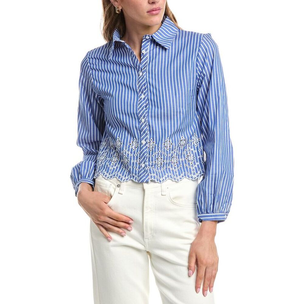 Colette Rose Womens  Eyelet Lace Button Front Top, Blue